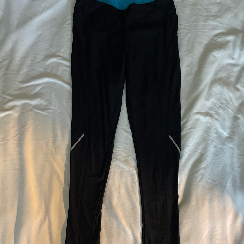 Marika Black Leggings with Vibrant Blue Waistband